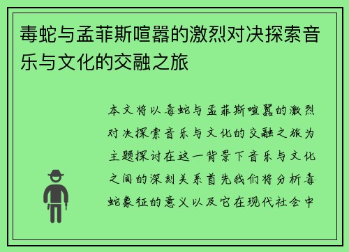 毒蛇与孟菲斯喧嚣的激烈对决探索音乐与文化的交融之旅