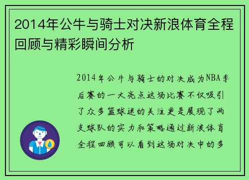 2014年公牛与骑士对决新浪体育全程回顾与精彩瞬间分析