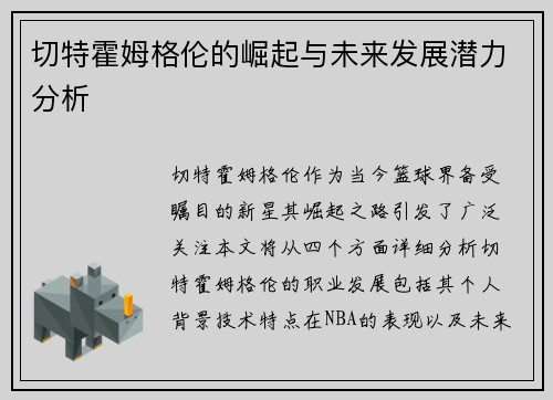 切特霍姆格伦的崛起与未来发展潜力分析